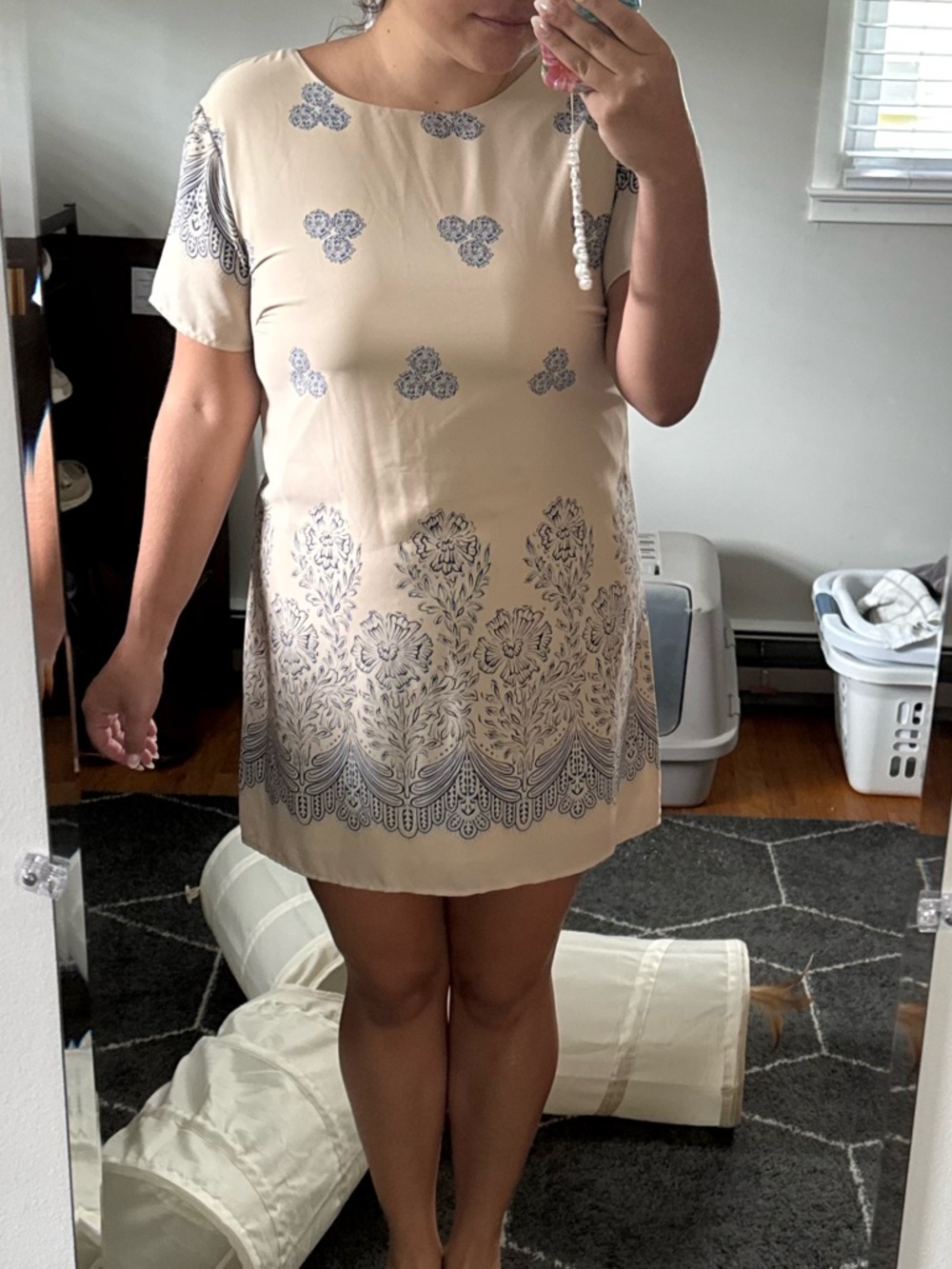 Lulu's Cream Mini Dress with Blue Paisley Border